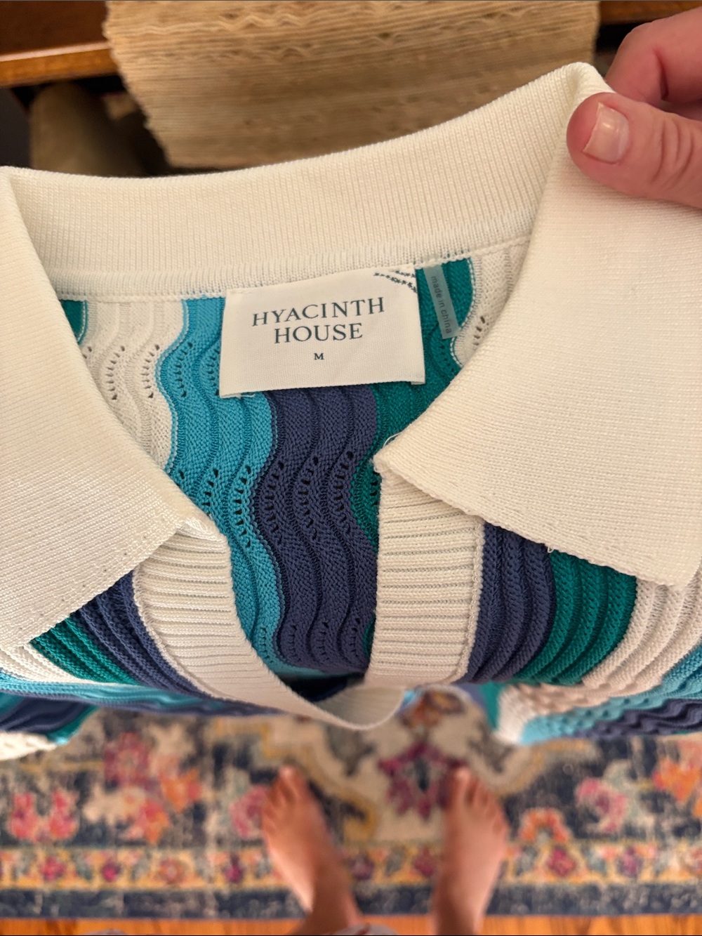 Tnuck Hyacinth House Stripe Knit Dress in Teal, Navy & White size med - Picture 6 of 7